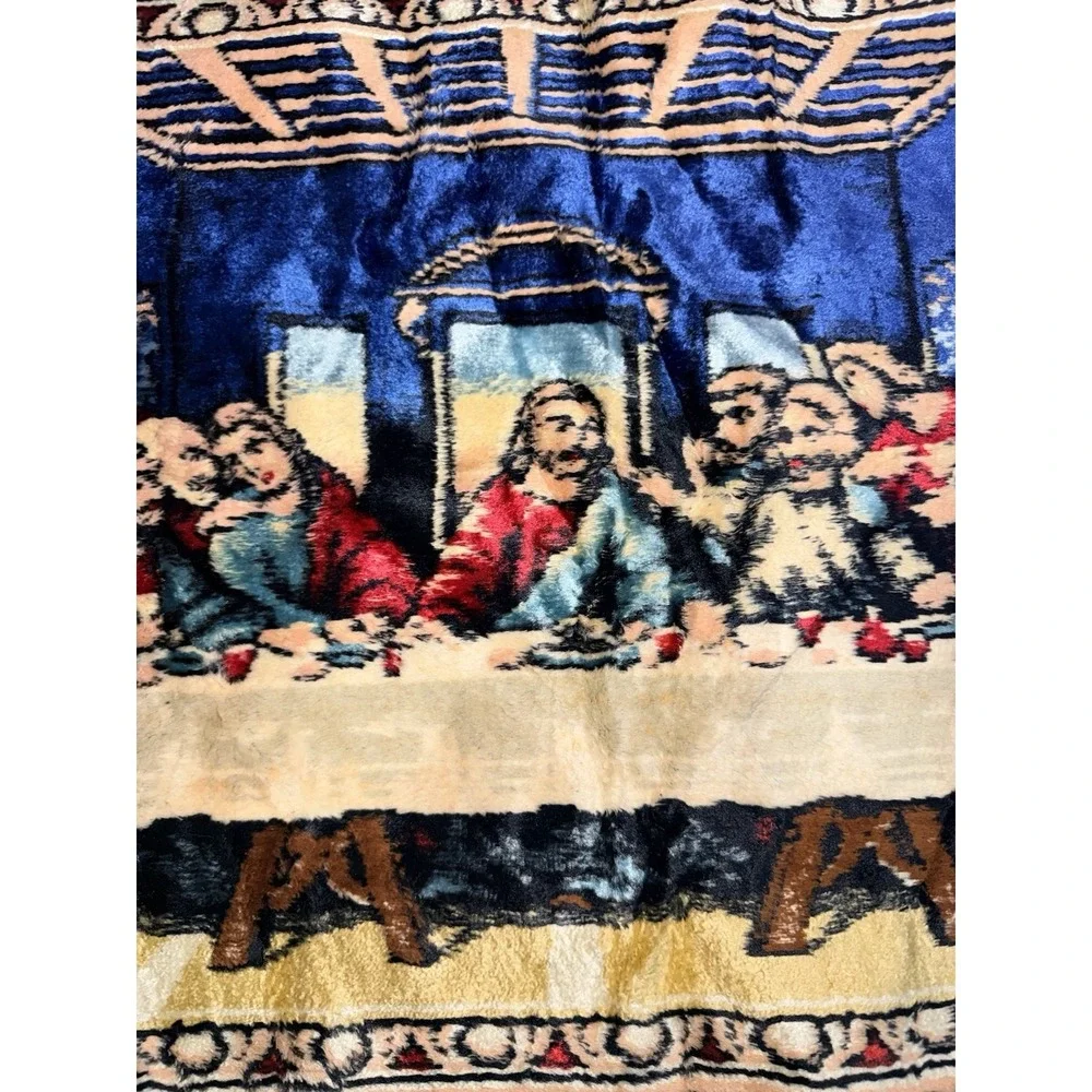 Vintage The Last Supper With Disciples Woven Tapestry Wall Rug 38x19